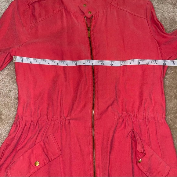 Zara Basic Pink Salmon Solid Zip Cargo Pocket Lightweight Utility Jacket Small - Picture 13 of 15